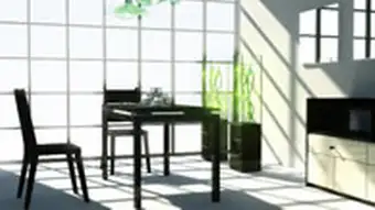 Moderner Raum mit einem Tisch und zwei Stühlen