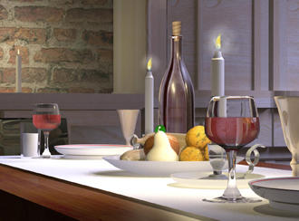Gedeckter Tisch mit Weingläsern und Früchten