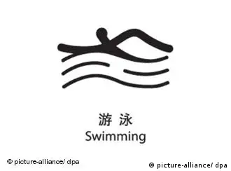 Piktogramm für Schwimmen bei den Olympischen Sommerspielen 2008 in Peking, China. Foto: +++(c) Picture-Alliance / ASA+++