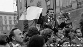 Solidarnsc leader Walesa at a 1980 union rally