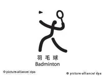 Piktogramm für Badminton bei den Olympischen Sommerspielen 2008 in Peking, China. Foto: +++(c) Picture-Alliance / ASA+++