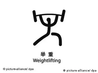 Piktogramm für Gewichtheben bei den Olympischen Sommerspielen 2008 in Peking, China. Foto: +++(c) Picture-Alliance / ASA+++