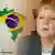 Angela Merkel in front of Brazil map