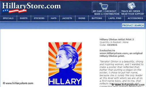 Screenshot einer Seite des Onlineshops von Hillary Clinton