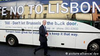 Libertas leader Declan Ganley walks beside his campaign bus in Dublin, Ireland 10 June 2008. Libertas are campaigning for a NO vote in the Lisbon Treaty referendum