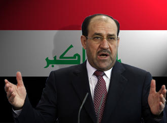 Iraks Regierungschef el Maliki vor irakischer Flagge; dw