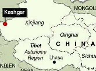 Karte Westchina mit der Provinz Xinjiang und dem Grenzort Kashgar Quelle: AP