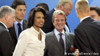 US Secretary of State Condoleezza Rice, left, and French Foreign Minister Bernard Kouchner, center