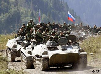 A column of Russian tanks leaving Georgia