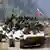 A column of Russian tanks leaving Georgia