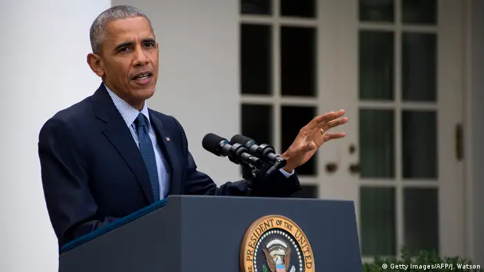 US-Präsident Barack Obama macht eine Aussage über das Pariser Abkommen (Getty Images/AFP/J. Watson)