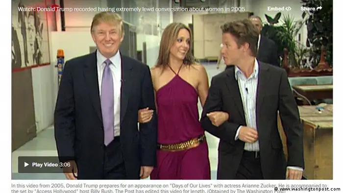 Screenshot vom Donald Trumps Video mit sexistische Aussagen veröffentlich bei der Washington Post (www.washingtonpost.com)