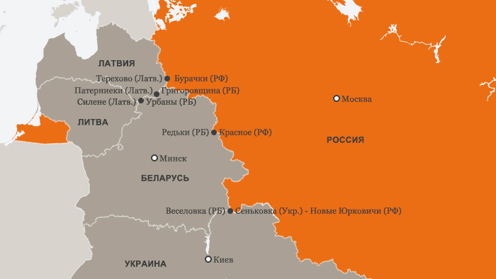 Infographics of borders of Russia, Belarus, Lithuania, Latvia and Ukraine
