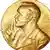 Карикатура: Альфред Нобель на медали Нобелевской премии показывает пальцами типичный для рок-музыкантов знак