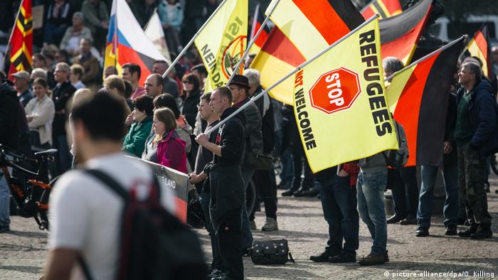 PEGIDA protesters demonstrating in Dresden