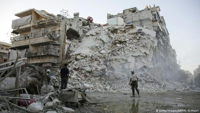 Destruction following eported air strikes in the rebel-held Qatarji neighborhood of the northern city of Aleppo, on October 17, 2016