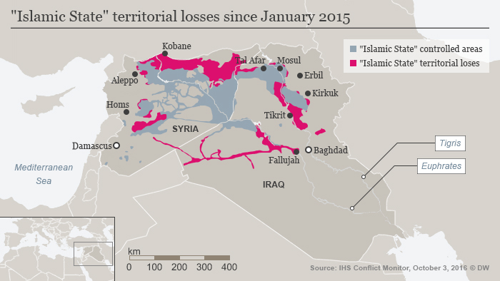 Infografik Gebietsverluste des IS seit Januar 2015 Englisch