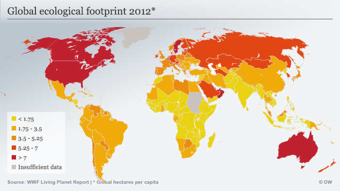 Infografik Karte Global ecological footprint, englisch