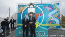 UEFA Euro2020 Logo Pra_sentation, 27.10.2016, im Coubertin im Olympiapark München im Bild: UEFA Präsident Aleksander Ceferin und DFB Praesident Reinhard Grindel ©Martin Hangen ©Martin Hangen | Verwendung weltweit