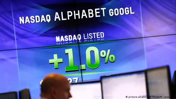 USA Nasdaq-Bildschirm mit Alphabet und Google