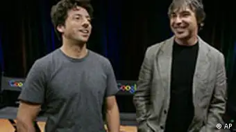 Google co-founders Sergey Brin, left, and Larry Page talk about the new Google Browser, Chrome, during a news conference at Google Inc. headquarters in Mountain View, Calif., Tuesday, Sept. 2, 2008. Google Inc. is releasing the Web browser in a long-anticipated move aimed at countering the dominance of Microsoft Corp.'s Internet Explorer and ensuring easy access to its market-leading search engine. (AP Photo/Paul Sakuma)