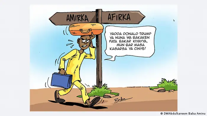 Karikatur Nach Trump-Sieg Afrikaner verlassen die USA (DW/Abdulkareem Baba Aminu)