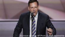 Entrepreneur Peter Thiel speaks during the final day of the Republican National Convention in Cleveland, Thursday, July 21, 2016. (AP Photo/J. Scott Applewhite) |