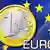 Euro coin over EU flag, with EURO lettering