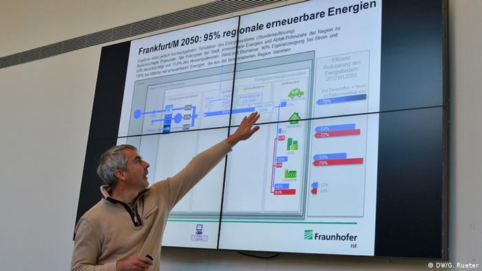Paul Fay vom Energiereferat Frankfurt zeigt wie Frankfurt zu 100 Prozent mit erneuerbaren Energien versorgt werden kann 