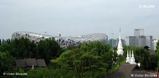Aussicht auf das Olympiastadion am 23.08.2008 - Datum im Bild