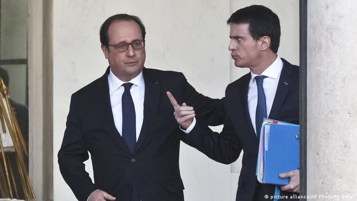 Frankreich Francois Hollande und Manuel Valls nach einer Kabinettssitzung