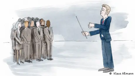 The president conducts a group of people (Illustration: Klaus Aßmann)
