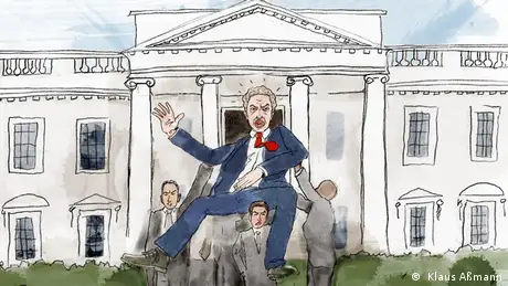 People drag a president out of the White House (Illustration: Klaus Aßmann)
