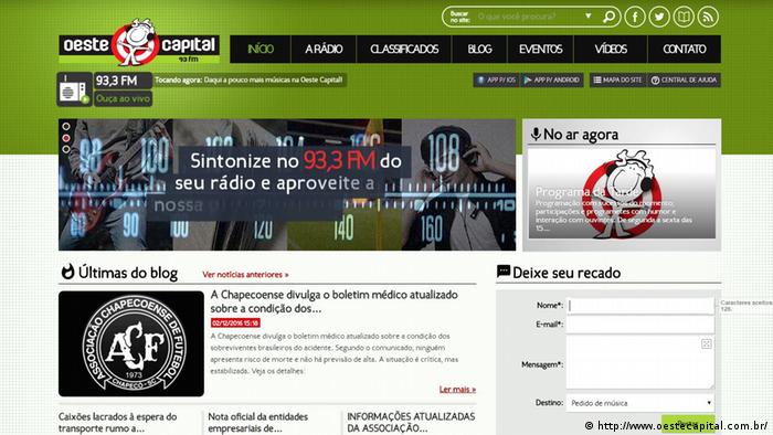 Screenshot der Webseite vom brasilianischen Radiosender Oeste Capital