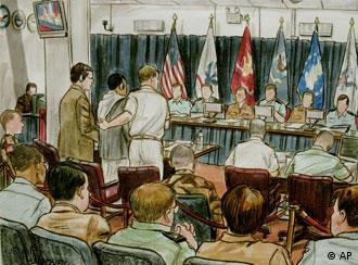 Zeichung des Gerichtssaals von Guantanamo (Foto: AP)