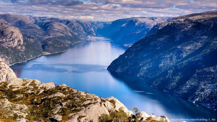 Aerial view of Norway over a fjord