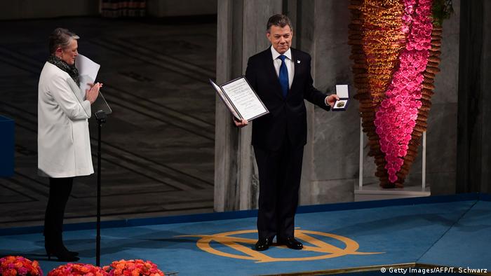 Juan Manuel Santo recibe el Premio Nobel de Paz el 10 de diciembre de 2016.