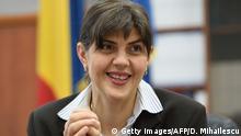 06.12.2016***Head of National Anti corruption Department (DNA), Laura Codruta Kovesi, is seen during an interview with AFP at DNA headquarters in Bucharest on December 6, 2016. Romania is waging an unprecedented war against endemic corruption, but on the eve of Sunday's parliamentary elections, Codruta Kovesi is talking about obstacles that could hamper her activity, saying that only courage of the prosecutors is irreversible . / AFP / DANIEL MIHAILESCU (Photo credit should read DANIEL MIHAILESCU/AFP/Getty Images)