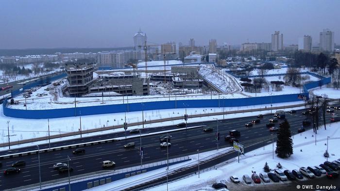 Строящийся в Минске МФК Газпром Центр, возведение которого приостановлено