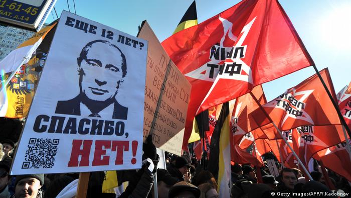 Opposition movement activists take part in anti-Putin rally