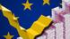 Graphic with EU flag, euro bills and graph Graphic with EU flag, euro bills and graph