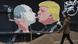 Litauen Vilnius Karikatur Kuss Putin Trump mit Marihuana Litauen Vilnius Karikatur Kuss Putin Trump mit Marihuana