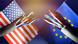 US and EU flags with cable US and EU flags with cable