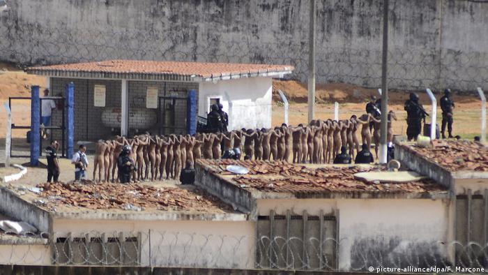 Following a 2017 riot at Brazil's Alcacuz prison, inmates were forced to stand naked in front of heavily armed police officers