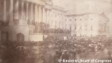 ARCHIV 1857****The first-known photograph of a presidential inauguration shows James Buchanan at the east front of the U.S. Capitol during his March 1857 inauguration. Library of Congress/Handout via REUTERSATTENTION EDITORS - THIS IMAGE WAS PROVIDED BY A THIRD PARTY. EDITORIAL USE ONLY