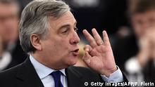 17.01.2017 Member of the European People's Party Antonio Tajani delivers a speech during a session marking the election of the new President of the European Parliament in Strasbourg, eastern France, on January 17, 2016. The European Parliament elects a new president today in a vote that promises to be stormy after a coalition aimed at keeping eurosceptics out of power broke down / AFP / FREDERICK FLORIN (Photo credit should read FREDERICK FLORIN/AFP/Getty Images)