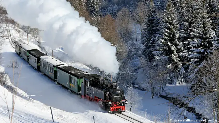 BdT Fichtelbergbahn dampft durch den Schnee (picture-alliance/dpa/J. Woitas)