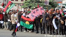 20.01.2017 *** Supporters of the Indigenous People of Biafra (IPOB) march in Port Harcourt on January 20, 2017 in support of the US president-elect.
Donald Trump will be sworn in as the 45th president of the United States on January 20 -- capping his improbable journey to the White House and beginning a four-year term that promises to shake up Washington and the world. / AFP / STRINGER (Photo credit should read STRINGER/AFP/Getty Images)