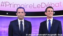 Jan. 25, 2017
Candidate in the left-wing primary for the 2017 French presidential election, former French education minister Benoit Hamon, left, and former French prime minister Manuel Valls, poses prior to a televised debate ahead of the primary's second-round runoff, in a TV studio in La Plaine-Saint-Denis, north of Paris, France, Wednesday, Jan. 25, 2017. Former education minister Benoit Hamon will take on former prime minister Manuel Valls in a run-off vote on Jan. 29, 2017, after scoring a surprise win in the first round of a primary seen as a battle for the party's soul. (Bertrand Guay/Pool Photo via AP) |