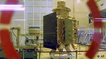 India's first unmanned mission to the Moon, Chandrayaan 1 spacecraft is seen as it is unveiled at the Indian Space Research Organization (ISRO) Satellite Centre in Bangalore, India, Thursday, Sept. 18, 2008. ISRO hopes to launch Chandrayaan-1 from the Satish Dhawan Space Centre near Shriharikota this year.(AP Photo)
